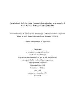 Sectarianism in the Syrian Jazira: Community, Land and Violence in the Memories of World War I and the French Mandate (1915- 1939)
