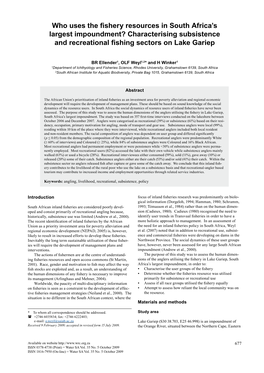 Characterising Subsistence and Recreational Fishing Sectors on Lake Gariep