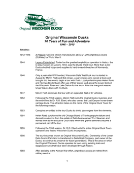 Original Wisconsin Ducks 70 Years of Fun and Adventure 1946 – 2015