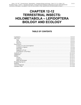 Volume 2, Chapter 12-12: Terrestrial Insects: Holometabola Â•Fi Lepidoptera Biology and Ecology