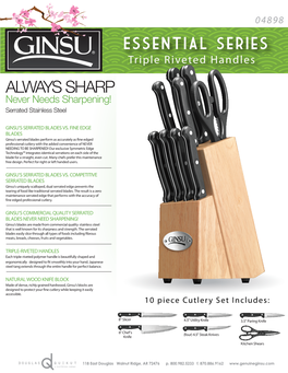 Essential Series Triple Riveted Handles ALWAYS SHARP Never Needs Sharpening! Serrated Stainless Steel