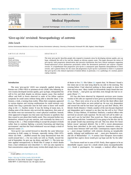 Give-Up-Itis’ Revisited: Neuropathology of Extremis T John Leach