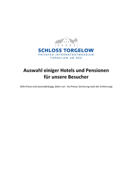 Auswahl Einiger Hotels Und Pensionen Für Unsere Besucher