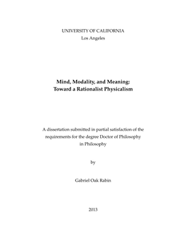 Mind, Modality, and Meaning: Toward a Rationalist Physicalism