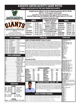 Augusta Greenjackets Game Notes Single-A Affiliate of the San Francisco Giants