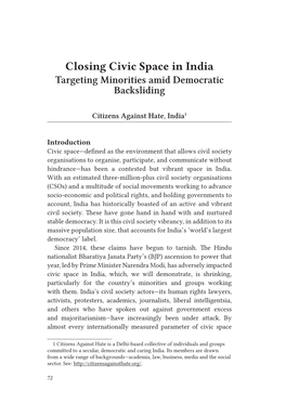 Closing Civic Space in India Targeting Minorities Amid Democratic Bacsliding