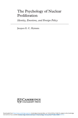 The Psychology of Nuclear Proliferation Identity, Emotions, and Foreign Policy