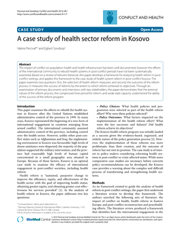 A Case Study of Health Sector Reform in Kosovo Conflict and Health 2010, 4:7