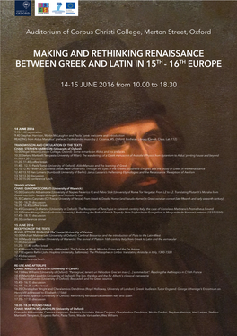 Making and Rethinking Renaissance Between Greek and Latin in 15Th - 16Th Europe