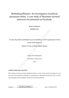 Rethinking Rhetoric: an Investigation of Political Persuasion Online. a Case Study of Mauritian Electoral Interviews Livestreamed on Facebook