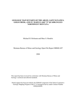 Geologic Map of Parts of the Arlee, Saint Ignatius, Gold Creek, and St