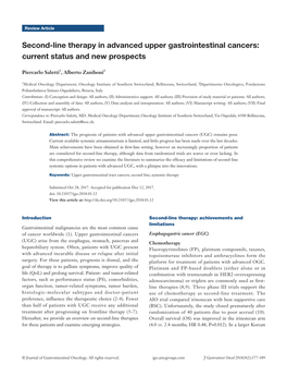 Second-Line Therapy in Advanced Upper Gastrointestinal Cancers: Current Status and New Prospects