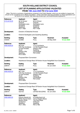 South Holland District Council List of Planning