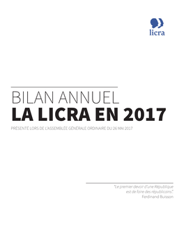 La Licra En 2017 Présenté Lors De L’Assemblée Générale Ordinaire Du 26 Mai 2017