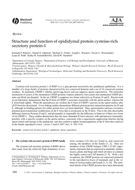 Structure and Function of Epididymal Protein Cysteine-Rich Secretory Protein-1