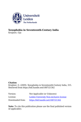 Xenophobia in Seventeenth-Century India Kruijtzer, Gijs