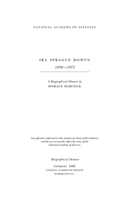 Biography of Ira Sprague Bowen