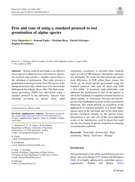 Pros and Cons of Using a Standard Protocol to Test Germination of Alpine Species