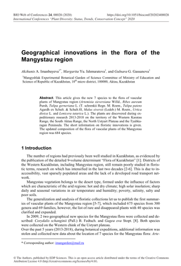 Geographical Innovations in the Flora of the Mangystau Region