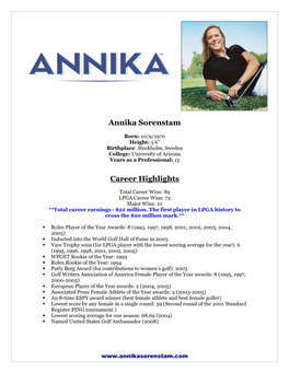 Annika Sorenstam Career Highlights