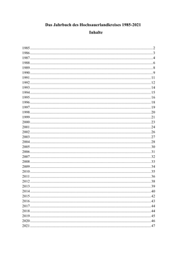 Das Jahrbuch Des Hochsauerlandkreises 1985-2021 Inhalte