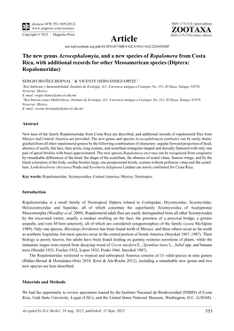 The New Genus Acrocephalomyia, and a New Species of Ropalomera from Costa Rica, with Additional Records for Other Mesoamerican Species (Diptera: Ropalomeridae)