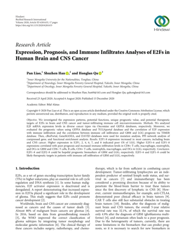 Expression, Prognosis, and Immune Infiltrates Analyses of E2fs in Human Brain and CNS Cancer