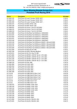 Preisliste Prox Racing 2019 Race Winning Brands Europe B.V