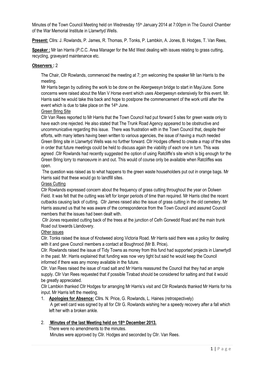 1 | Page Minutes of the Town Council Meeting Held on Wednesday 15Th January 2014 at 7:00Pm in the Council Chamber of the War