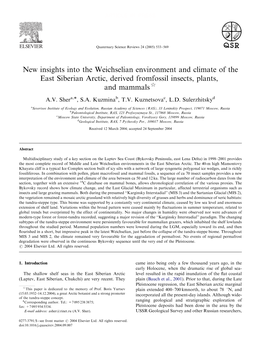 New Insights Into the Weichselian Environment and Climate of the East Siberian Arctic, Derived Fromfossil Insects, Plants, and Mammals$