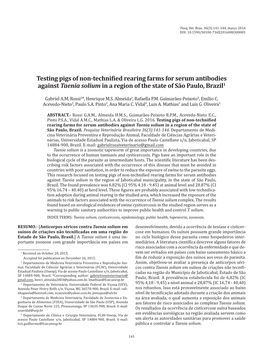 Testing Pigs of Non-Technified Rearing Farms for Serum Antibodies Against Taenia Solium in a Region of the State of São Paulo, Brazil1