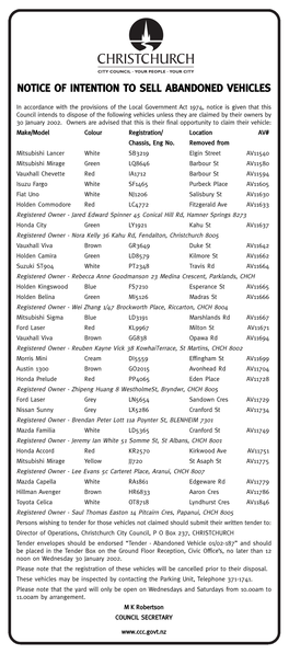 Notice of Intention to Sell Abandoned Vehicles