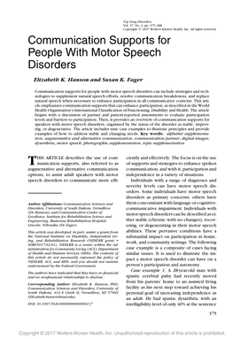 Communication Supports for People with Motor Speech Disorders