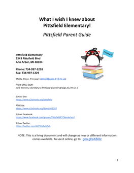 What I Wish I Knew About Pittsfield Elementary!