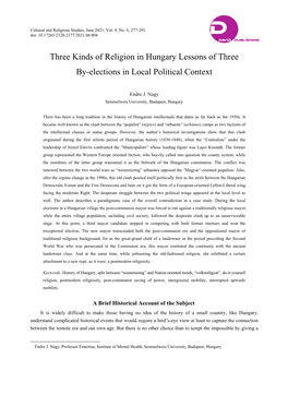 Three Kinds of Religion in Hungary Lessons of Three By-Elections in Local Political Context