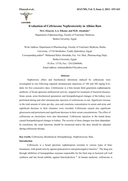 Evaluation of Ceftriaxone Nephrotoxicity in Albino Rats M.G