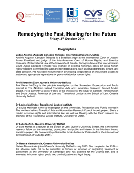 Remedying the Past, Healing for the Future Friday, 3Rd October 2014