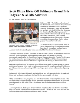 Scott Dixon Kicks Off Baltimore Grand Prix Indycar & ALMS Activities