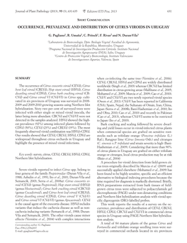 Occurrence, Prevalence and Distribution of Citrus Viroids in Uruguay