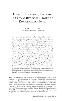 Ideology, Hegemony, Discourse: a Critical Review of Theories of Knowledge and Power