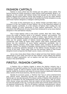 Fashion Capitals Firstly, Fashion Capital