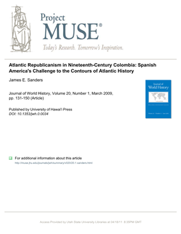 Atlantic Republicanism in Nineteenth-Century Colombia: Spanish America's Challenge to the Contours of Atlantic History