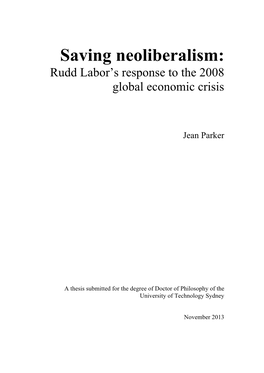 Saving Neoliberalism: Rudd Labor's Response to the 2008 Global