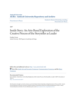 An Arts-Based Exploration of the Creative Process of the Storyteller As Leader Heather Forest Antioch University - Phd Program in Leadership and Change