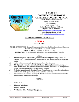 Board of County Commissioners Churchill County, Nevada 155 N