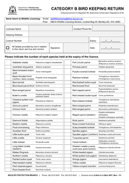 Category B Bird Keeping Return