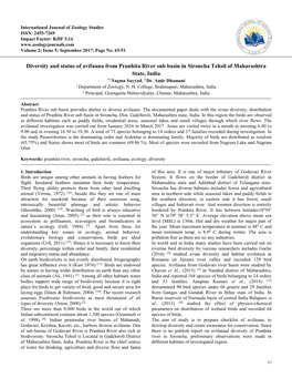 Diversity and Status of Avifauna from Pranhita River Sub Basin in Sironcha Tehsil of Maharashtra State, India *1 Nagma Sayyad, 2 Dr