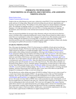 Emerging Technologies Web-Writing 2.0: Enabling, Documenting, and Assessing Writing Online