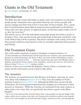 Giants in the Old Testament by Tim Chaffey on February 22, 2012