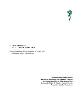 Estado Financiero Al 31 De Diciembre Del 2018